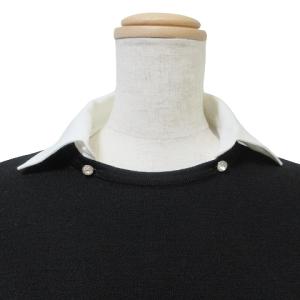 FOXEY BOUTIQUE 襟付き 長袖 ニット 薄手 ウール 40 M相当 黒 白 X