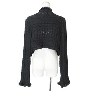 FOXEY BOUTIQUE 美品 ボレロ カーディガン ニット ケーブル ミンク ショート丈 長袖 ウール 40 M相当 黒 ブラック X