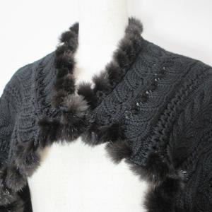 FOXEY BOUTIQUE 美品 ボレロ カーディガン ニット ケーブル ミンク ショート丈 長袖 ウール 40 M相当 黒 ブラック X