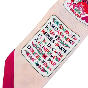 HERMES ツイリースカーフ トランプ JEU DE CARTES シルク リボン ピンク U90