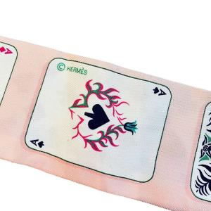 HERMES ツイリースカーフ トランプ JEU DE CARTES シルク リボン ピンク U90