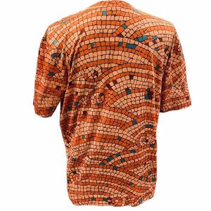 HERMES Tシャツ 半袖 モザイク タイル 総柄  魚 フィッシュ クルーネック ヴィンテージ L 茶 ブラウン