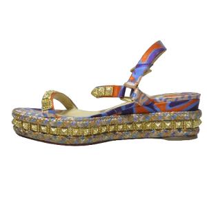 Christian Louboutin ピラミッドスタッズ サンダル アンクルストラップ 36 約23cm ゴールド オレンジ パープル IBO49 X