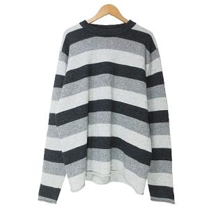 ボーダー 初期タグ セーター ニット 長袖 ラムウール クルーネック L グレー ブラック IBO49 X