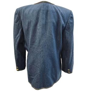 LEONARD Fashion 90S シルク デニム エレガント ジャケット Vネック 金釦ヴィンテージ 大きいサイズ 15AR 青 ブルー