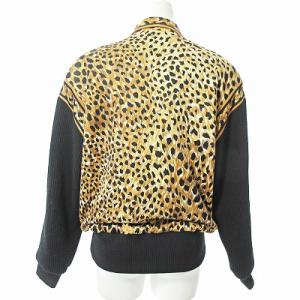 LEONARD ジャケット ブルゾン 異素材切替 ニット シルク ウール レオパード柄 豹柄 アニマル柄 ベージュ 黒 M 0311 IBO49