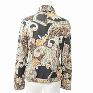 LEONARD Fashion カットソー 長袖 ハイネック 黒 シルク混 総柄 豹柄 花柄 ペイズリー柄 黒 ベージュ L 0311 IBO49