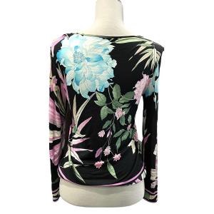 LEONARD Fashion 長袖 カットソー 大柄 花柄 レーヨン M 黒 ブラックｘピンク IBO49