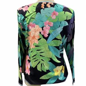 LEONARD Fashion 90S Vネック 黒 長袖 カットソー ヴィンテージ トロピカル柄 綿 L 黒 ブラック IBO49