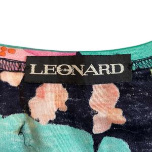 LEONARD Fashion 90S Vネック 黒 長袖 カットソー ヴィンテージ トロピカル柄 綿 L 黒 ブラック IBO49