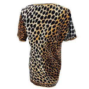 LEONARD Fashion 90S タグ付き 半袖 カットソー スリット アニマル柄 ヒョウ柄 コットン M 茶 ブラウン 白 ホワイトIBO49