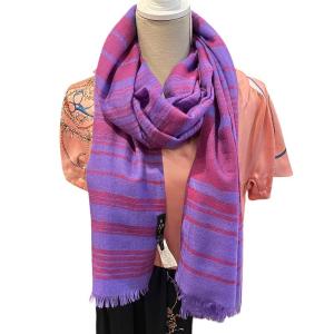 ETRO 大判ストール カシシル カシミヤ シルク ボーダー柄 フリンジ 紫 パープル 赤 レッド IBO49