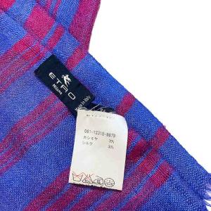 ETRO 大判ストール カシシル カシミヤ シルク ボーダー柄 フリンジ 紫 パープル 赤 レッド IBO49