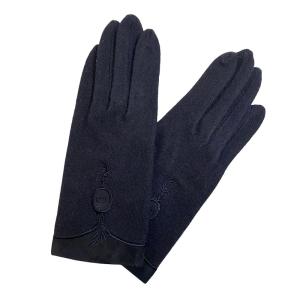 タグ付き 手袋 ウール ナイロン 羊皮 ワンポイント 葉 薄手 フリーサイズ 紺 ネイビー IBO49