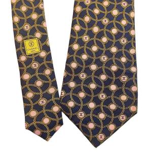 CHANEL 美品 ネクタイ レギュラータイ 総柄 シルク 紺 ネイビーｘピンク IBO49