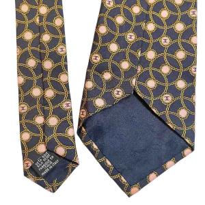 CHANEL 美品 ネクタイ レギュラータイ 総柄 シルク 紺 ネイビーｘピンク IBO49