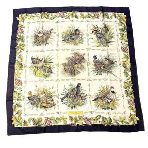 美品 スカーフ ストール ショール シルク 鳥柄 大判 マルチカラー GY09