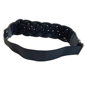 LANVIN Collection 近年 編み上げ ベルト ロープ編み ウエストゴム F 黒 ブラック