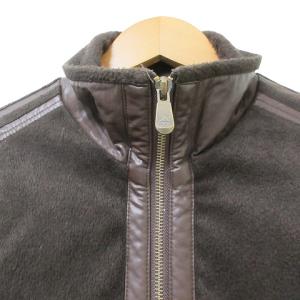 adidas 中綿 切替 ジャケット フェイクレザー フリース ジップアップ スタンドカラー スリーストライプ ロゴ刺? M 茶 ブラウン