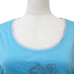 LEONARD FASHION カットソー 半袖 ラインストーン 大きいサイズ LL 水色 X