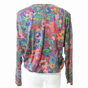 LEONARD PARIS 90S ヴィンテージ シルク混 カットソー 長袖 ウール 花柄 総柄 マルチカラー M 0410 IBO51