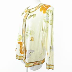 LEONARD Fashion カーディガン ノーカラージャケット 金ボタン 長袖 花柄 コットン ベージュ LL 0410 IBO51