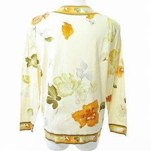 LEONARD Fashion カーディガン ノーカラージャケット 金ボタン 長袖 花柄 コットン ベージュ LL 0410 IBO51