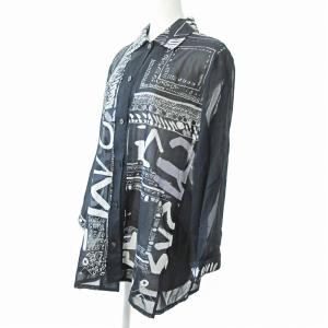 LEONARD SPORT 美品 90s ヴィンテージ 長袖 チュニックシャツ 総柄 シアー コットン 黒 白 42 0410 IBO51