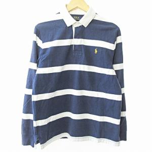 ラガーシャツ カットソー ポロシャツ 長袖 ボーダー 白 紺 M 国内正規品 0401 IBO51