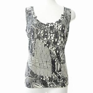 ヴィンテージ ノースリーブ カットソー カシミア混 シルク混 ウール 総柄 レース柄 白 黒 44 国内正規品 0403 IBO51