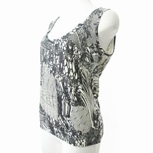 Christian Dior ヴィンテージ ノースリーブ カットソー カシミア混 シルク混 ウール 総柄 レース柄 白 黒 44 国内正規品 0403 IBO51