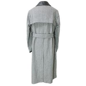 Drawer レザーコンビ ロング トレンチコート ベルト付き チェック ウール 38 M相当 グレー系 IBO51 X