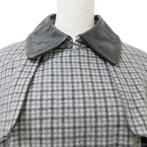 Drawer レザーコンビ ロング トレンチコート ベルト付き チェック ウール 38 M相当 グレー系 IBO51 X