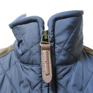 RALPH LAUREN 中綿 ベスト ジレ 前開き ジップアップ レザー切替 ロゴ刺? S 紺 茶 IBO51 X