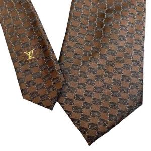 LOUIS VUITTON 美品 ネクタイ トランク柄 シルク イタリア製 レギュラータイ ビジネス 茶 ブラウン