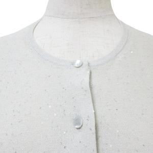 Drawer 美品 近年 18G ラメカーディガン カシシル ニット 長袖 スパンコール カシミヤ シルク 1 S相当 ライトグレー IBO53