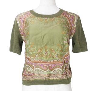 ETRO アンサンブルニット カーディガン シルク切替 ペイズリー 長袖 カーディガン 半袖 カットソー ウール 40 M相当 カーキ