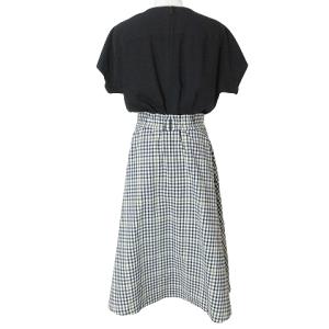 BLUE LABEL CRESTBRIDGE 美品 近年 ドッキング ワンピース ロング 半袖 フレンチスリーブ チェック Vネック ウエストリボン 36 S相当 黒 白