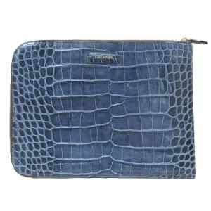 クラッチバッグ セカンドバッグ 鞄 カウレザー 牛革 クロコダイル柄 ラウンドファスナー 青 ブルー IBO53 X