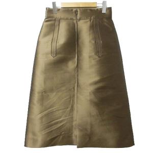 CYCLAS 美品 近年 シルク混 ロングスカート タイト ハリ感 38 M相当 茶 ブラウン IBO53 X