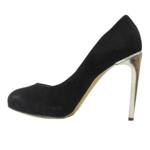 Salvatore Ferragamo メタル ハイヒール パンプス スエード ラインストーン 6 約23.5cm 黒 ブラック IBO53 X