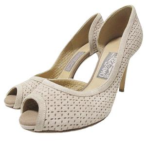 美品 オープントゥ ハイヒール パンプス サイドオープン パンチング スエード 6 1