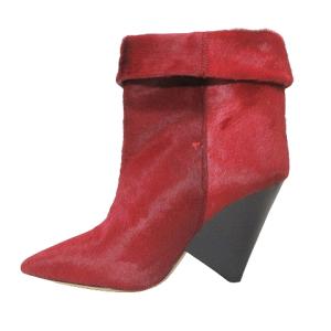 ISABEL MARANT ETOILE 美品 ハラコ ショートブーツ コーンヒール ポインテッドトゥ 35 約22.5cm 赤 レッド IBO53 X