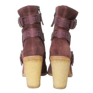 FENDI ズッカベルト ショートブーツ スウェード ラバーソール チャンキーヒール ジップ 35 約22.5cm ボルドー IBO53