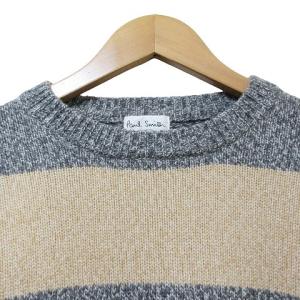 PAUL SMITH LONDON ロンドン カシミヤ混 セーター ニット 長袖 ボーダー クルーネック M グレー ベージュ IBO53 X