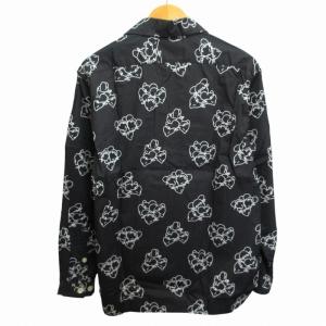 Mountain Research タグ付き オープンカラー シャツ 総柄 L/S 長袖 M 黒 ブラック 白 ホワイト