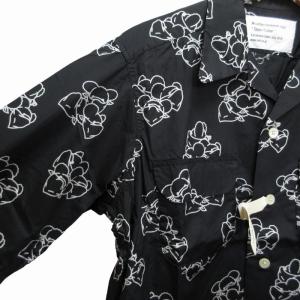 Mountain Research タグ付き オープンカラー シャツ 総柄 L/S 長袖 M 黒 ブラック 白 ホワイト