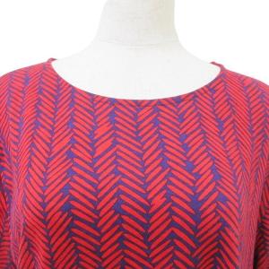 marimekko 美品 近年 ワンピース ひざ丈 総柄 5分袖 M レッド パープル X