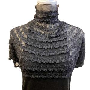 sacai 美品 レース シースルー ブラウス 半袖 ハーフボタン ストレッチ 05-00377 薄手 2 約Mサイズ 黒 ブラック