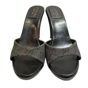 GUCCI GG柄 GGスプリーム ミュール サンダル ロゴ アーモンドトゥ イタリア製 35 約22.5cm 黒 ブラック